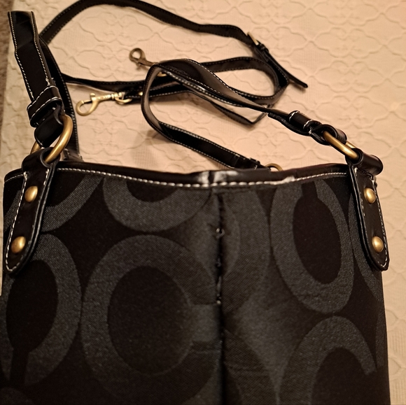 Coach HandbagBlack Canvas w/ signature Coach Pattern - Picture 8 of 10